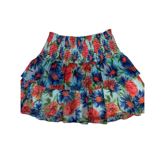 Milly Wyatt Paint Dahlia Print Mini Tiered High Waist Floral Skirt 4 Designer - Picture 3 of 5